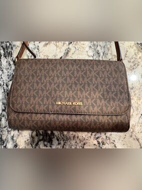Michael Kors Brown Logo-Print Crossbody with Gold Hardware